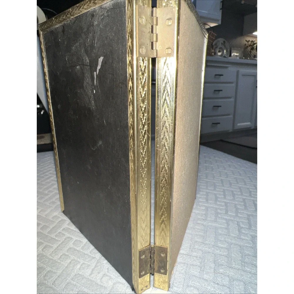 Antique Double Picture Frame vintage gold ART DECO 40s folding hinged FITS 5 x 7